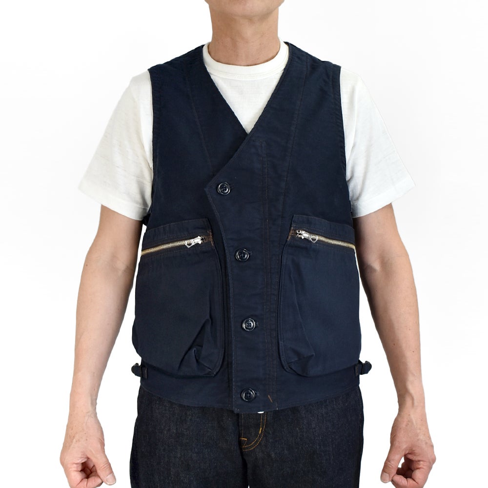 フリーホイーラーズ (FREEWHEELERS) -SPEED ENGINEER- SLEEVELESS COAT Vintage Style Military Moleskin NAVY コットンベスト ワークベスト 2621007