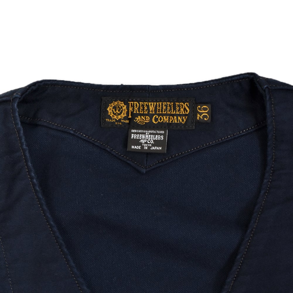 フリーホイーラーズ (FREEWHEELERS) -SPEED ENGINEER- SLEEVELESS COAT Vintage Style Military Moleskin NAVY コットンベスト ワークベスト 2621007
