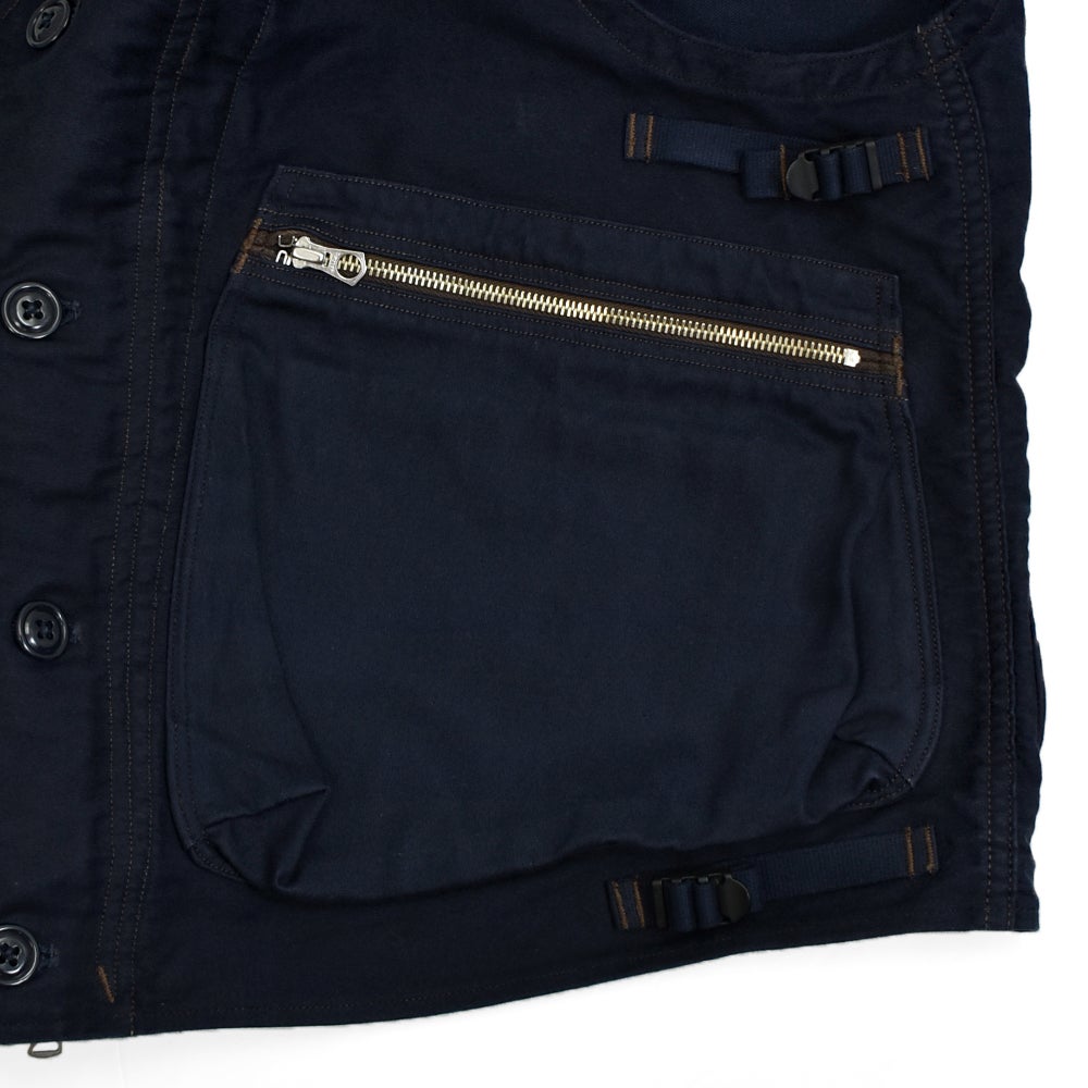 フリーホイーラーズ (FREEWHEELERS) -SPEED ENGINEER- SLEEVELESS COAT Vintage Style Military Moleskin NAVY コットンベスト ワークベスト 2621007