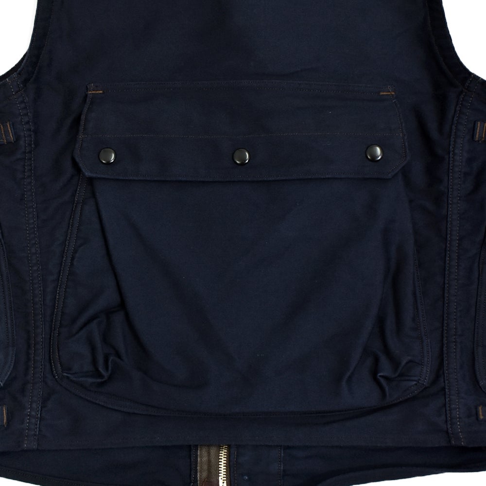 フリーホイーラーズ (FREEWHEELERS) -SPEED ENGINEER- SLEEVELESS COAT Vintage Style Military Moleskin NAVY コットンベスト ワークベスト 2621007