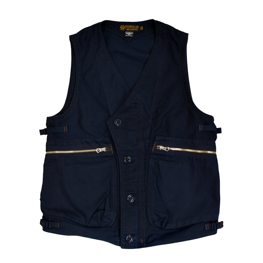 フリーホイーラーズ (FREEWHEELERS) -SPEED ENGINEER- SLEEVELESS COAT Vintage Style Military Moleskin NAVY コットンベスト ワークベスト 2621007 NAVY