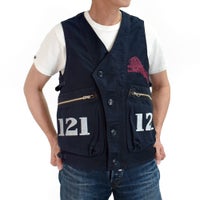フリーホイーラーズ (FREEWHEELERS) GILMORE OIL COMPANY -1932 AIR RACER- SPEED ENGINEER SLEEVELESS COAT Vintage Style Military Moleskin NAVY コットンベスト ワークベスト ホットロッド 2621008