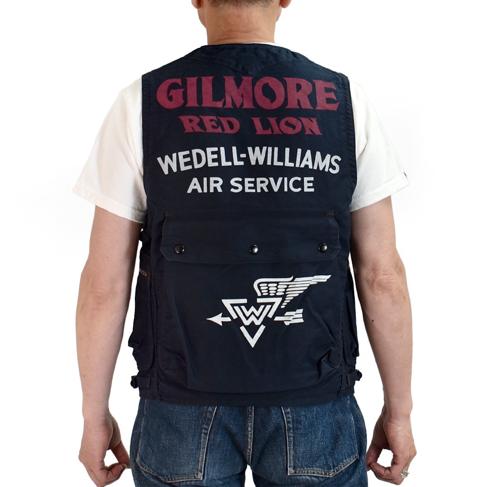 フリーホイーラーズ (FREEWHEELERS) GILMORE OIL COMPANY -1932 AIR RACER- SPEED ENGINEER SLEEVELESS COAT Vintage Style Military Moleskin NAVY コットンベスト ワークベスト ホットロッド 2621008
