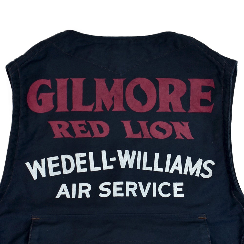 フリーホイーラーズ (FREEWHEELERS) GILMORE OIL COMPANY -1932 AIR RACER- SPEED ENGINEER SLEEVELESS COAT Vintage Style Military Moleskin NAVY コットンベスト ワークベスト ホットロッド 2621008