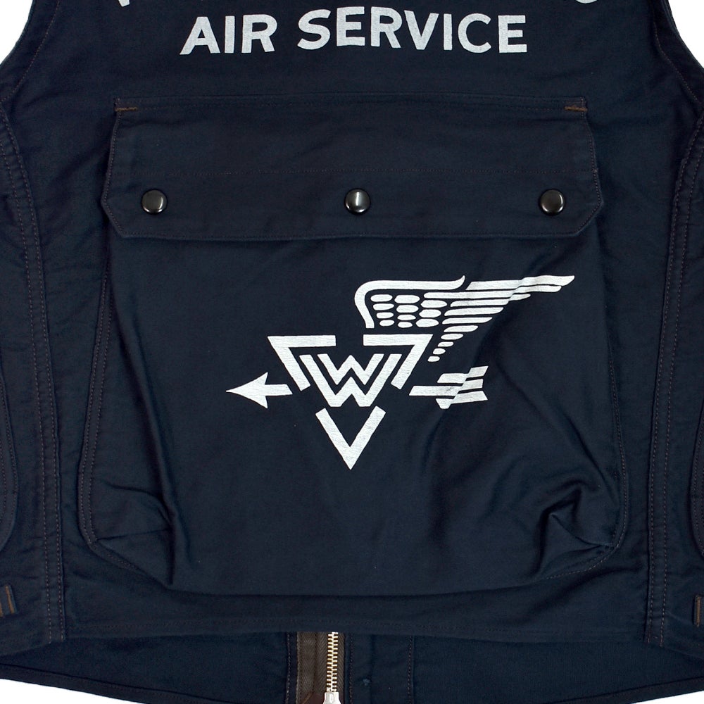 フリーホイーラーズ (FREEWHEELERS) GILMORE OIL COMPANY -1932 AIR RACER- SPEED ENGINEER SLEEVELESS COAT Vintage Style Military Moleskin NAVY コットンベスト ワークベスト ホットロッド 2621008