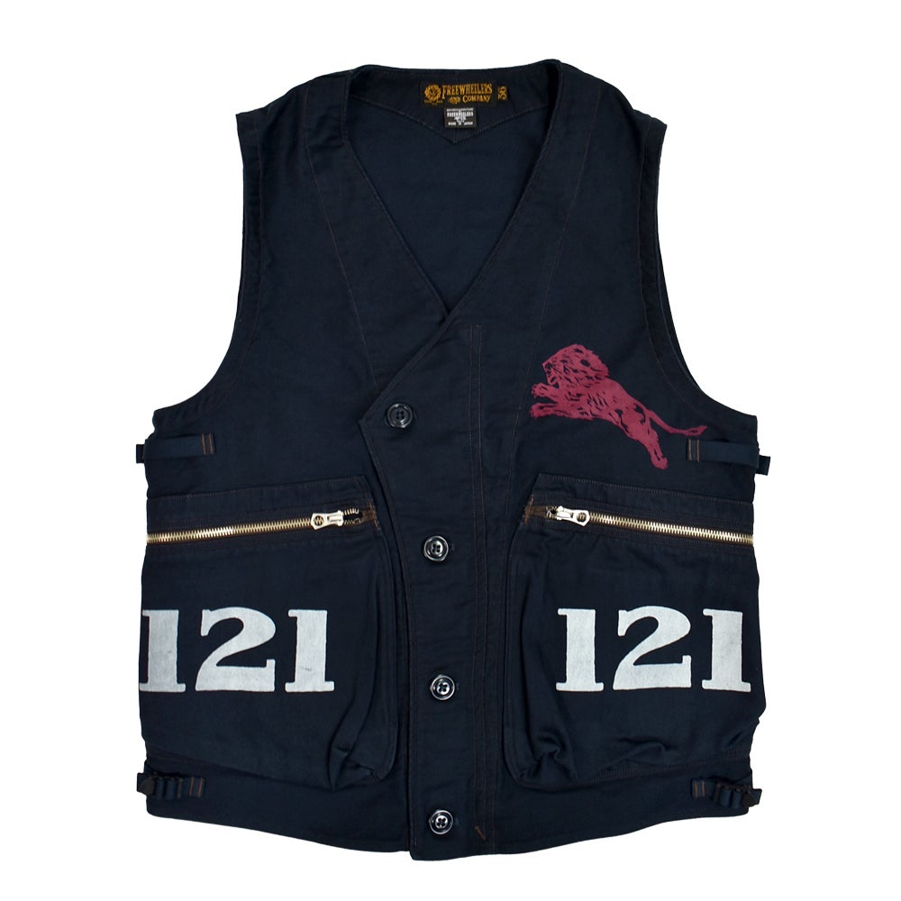フリーホイーラーズ (FREEWHEELERS) GILMORE OIL COMPANY -1932 AIR RACER- SPEED ENGINEER SLEEVELESS COAT Vintage Style Military Moleskin NAVY コットンベスト ワークベスト ホットロッド 2621008 NAVY