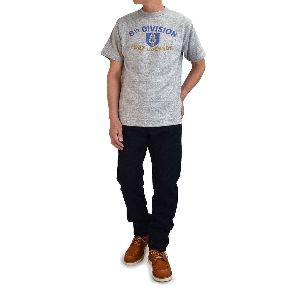 ウエアハウス (WAREHOUSE) Lot 4601 FORT JACKSON 半袖プリントTシャツ 杢グレー