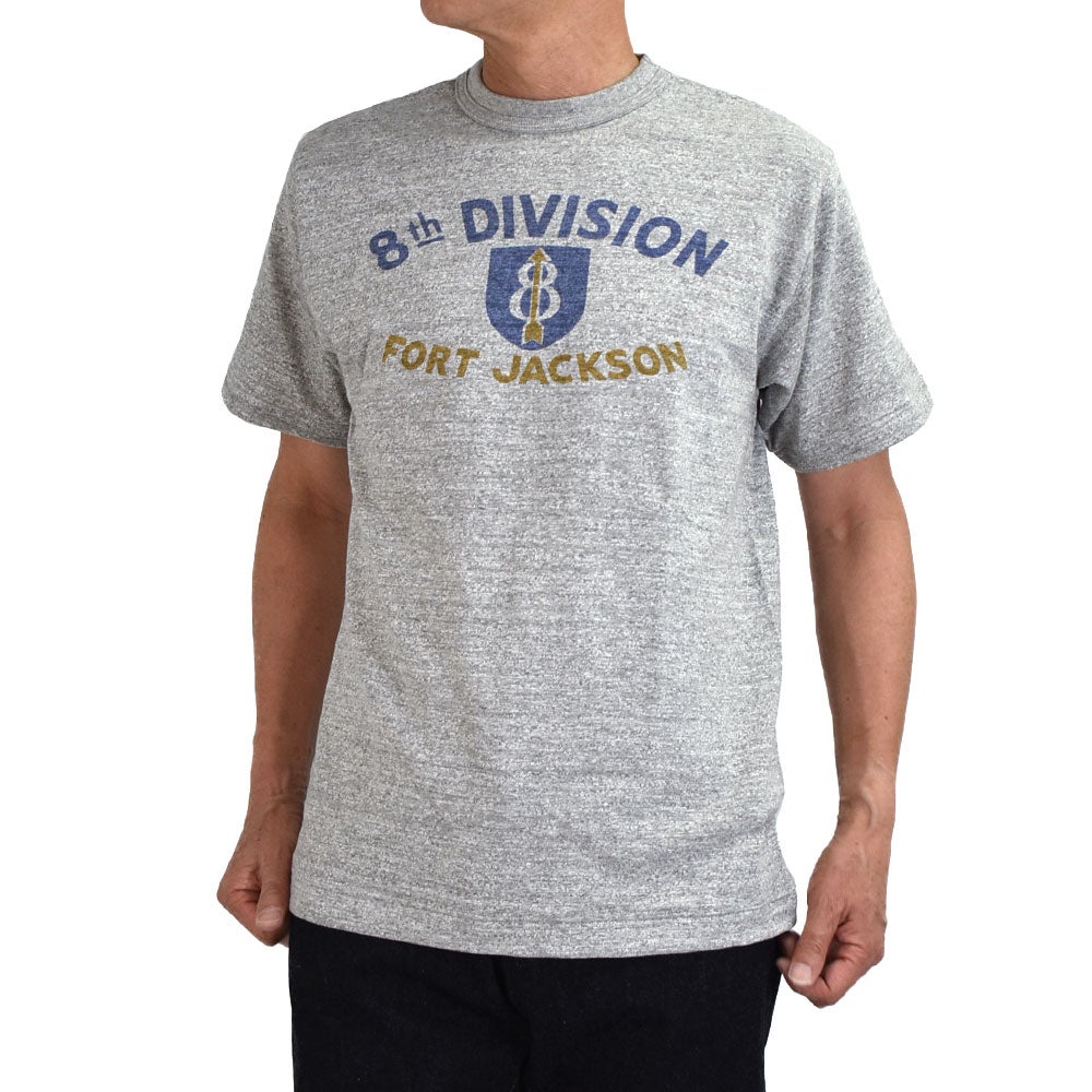 ウエアハウス (WAREHOUSE) Lot 4601 FORT JACKSON 半袖プリントTシャツ 杢グレー