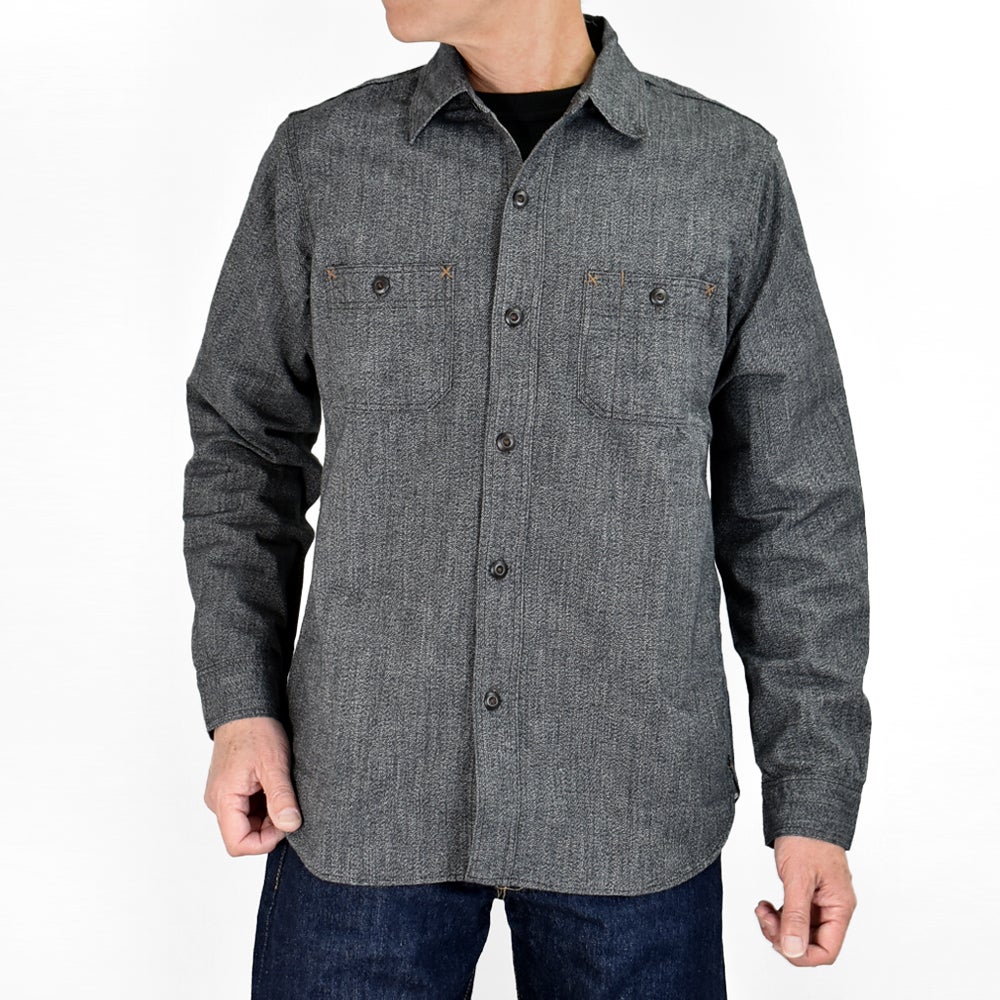 フリーホイーラーズ (FREEWHEELERS) -NEAL- SHIRT 1926 STYLE WORK CLOTHING Vintage Style Grained Chambray BLACK PEPPER CHAMBRAY ニールシャツ 長袖ワークシャツ シャンブレーシャツ 2613103