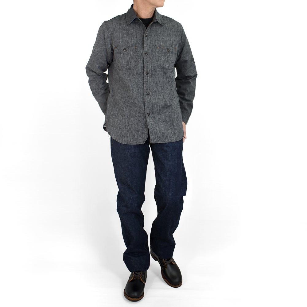 フリーホイーラーズ (FREEWHEELERS) -NEAL- SHIRT 1926 STYLE WORK CLOTHING Vintage Style Grained Chambray BLACK PEPPER CHAMBRAY ニールシャツ 長袖ワークシャツ シャンブレーシャツ 2613103