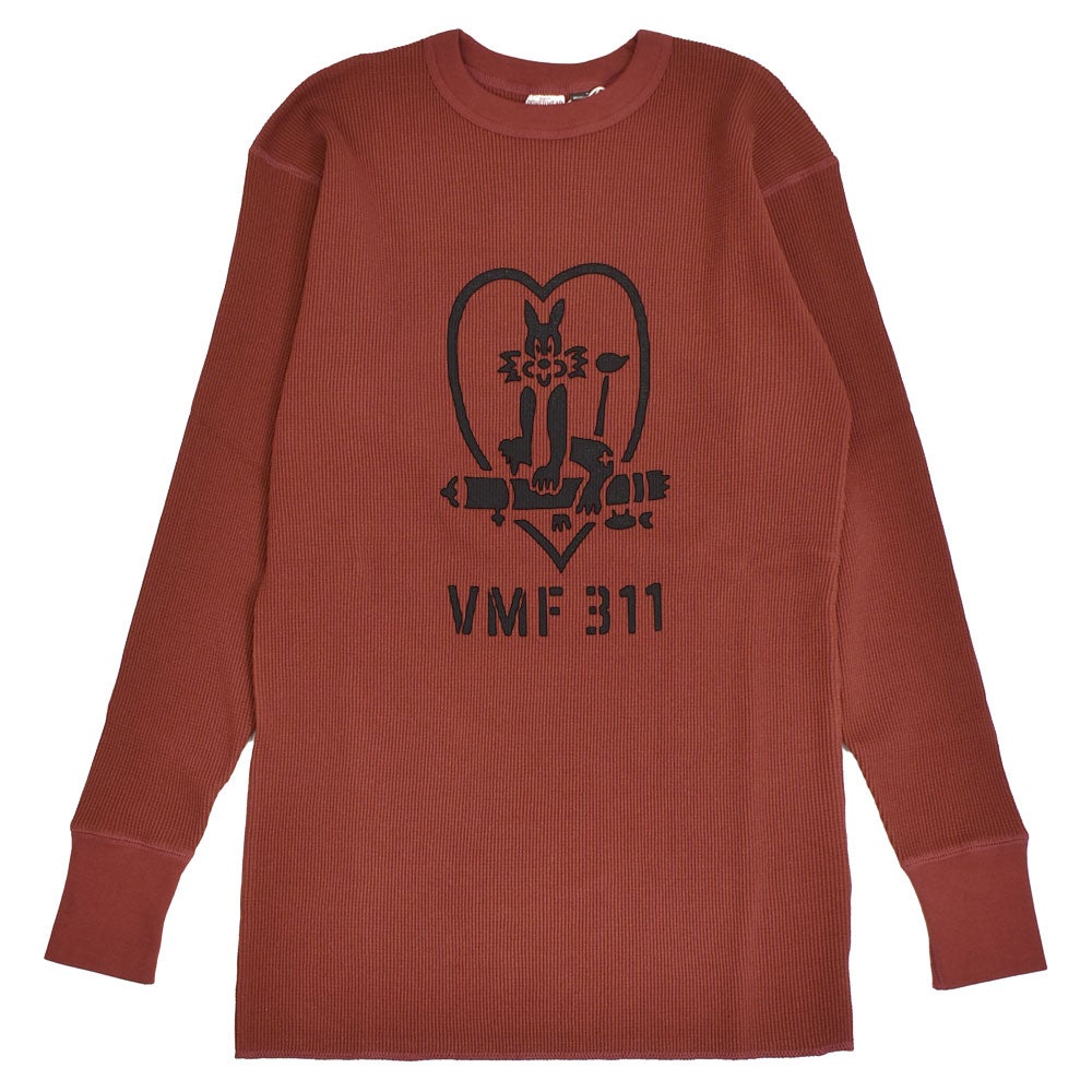 フリーホイーラーズ(FREEWHEELERS)-TOMCATS- CREW NECKED THERMAL LONG SLEEVE SHIRT ワッフルニット 長袖プリントサーマルTシャツ ロンT 2635002