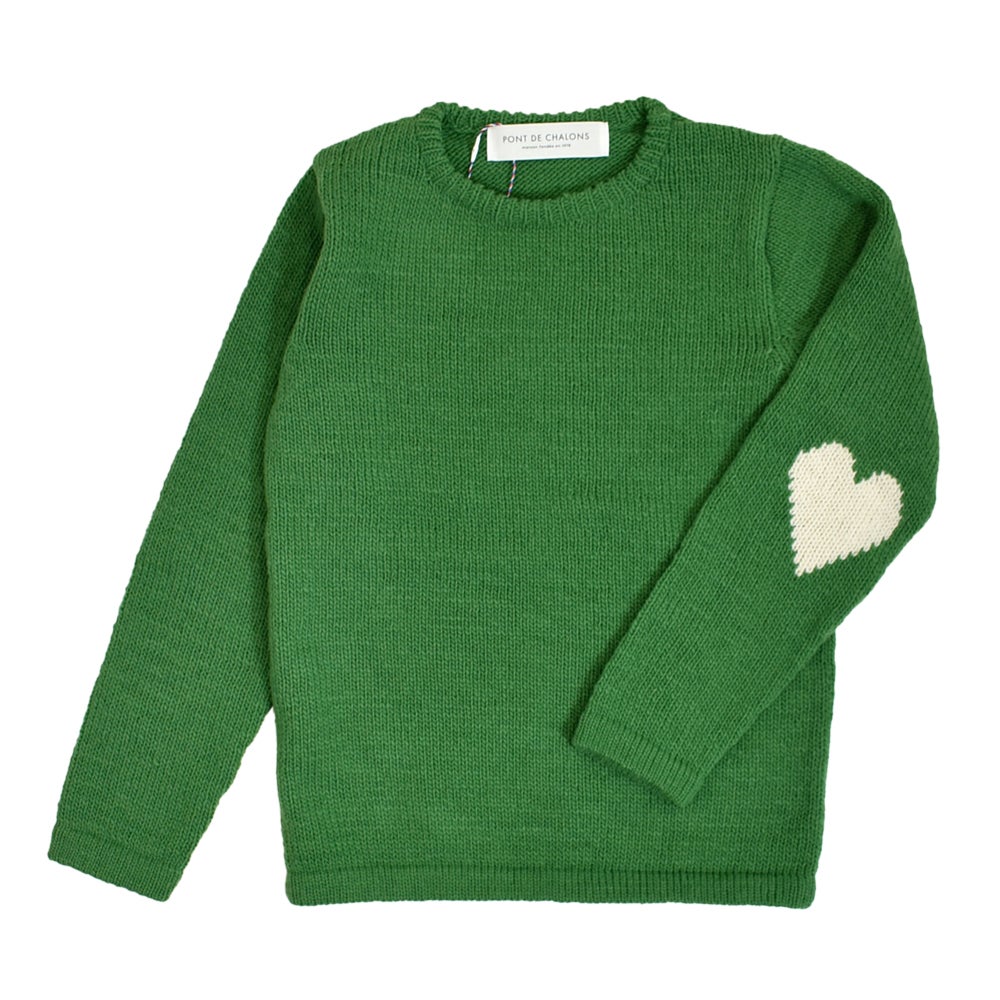 ポンデシャロン (PONT DE CHALONS) ペルーニットハートパッチ無地PO PERUVIAN KNIT HEART PATCH PULLOVER セーター 22650112 45.グリーン