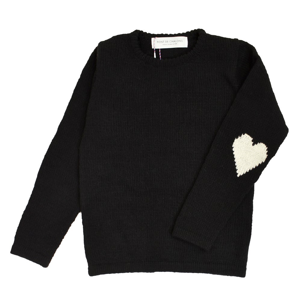 ポンデシャロン (PONT DE CHALONS) ペルーニットハートパッチ無地PO PERUVIAN KNIT HEART PATCH PULLOVER セーター 22650112 19.ブラック